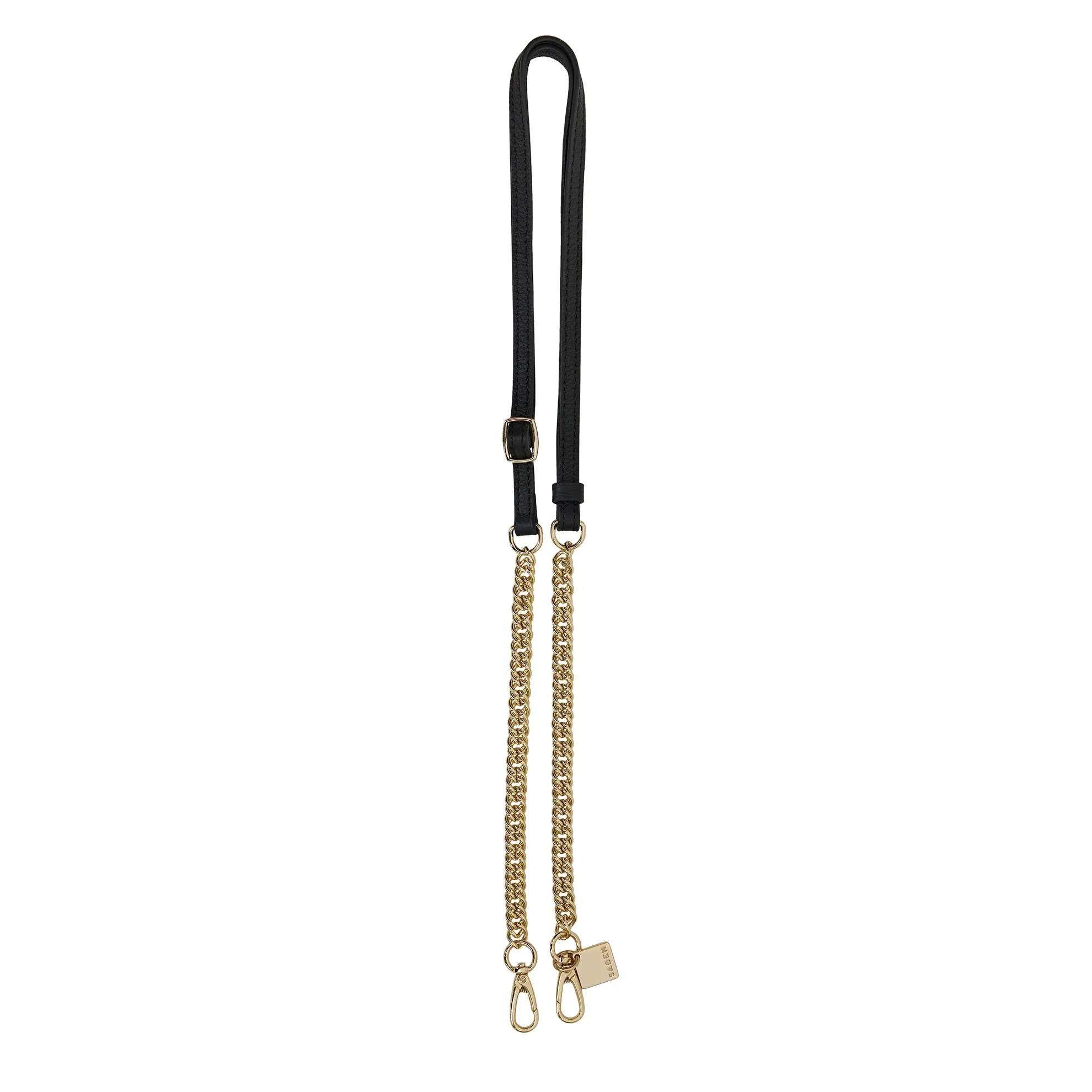 Saben Feature Strap Chain Gold Curb with Black Leather