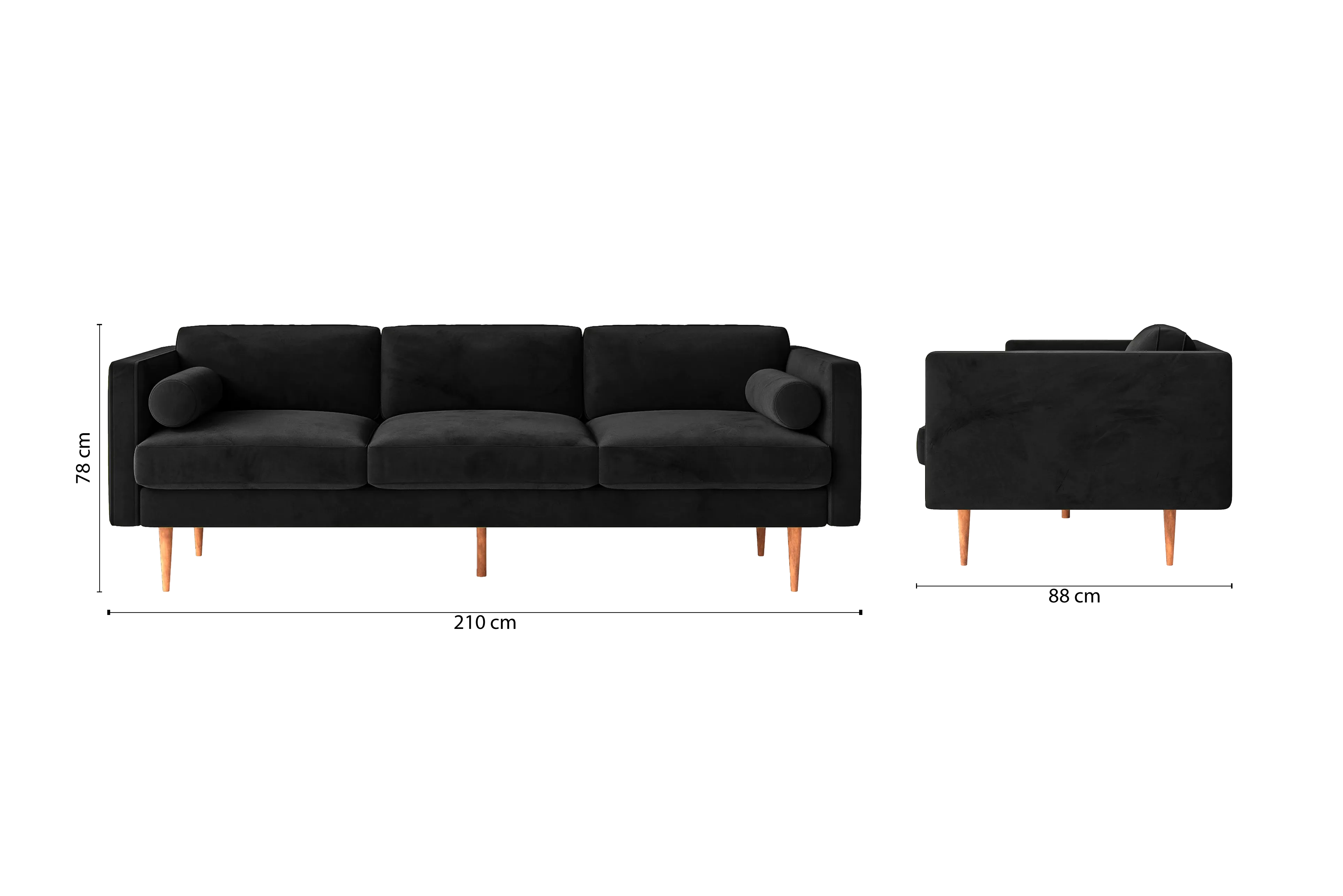Salerno 3 Seater Sofa Black Velvet