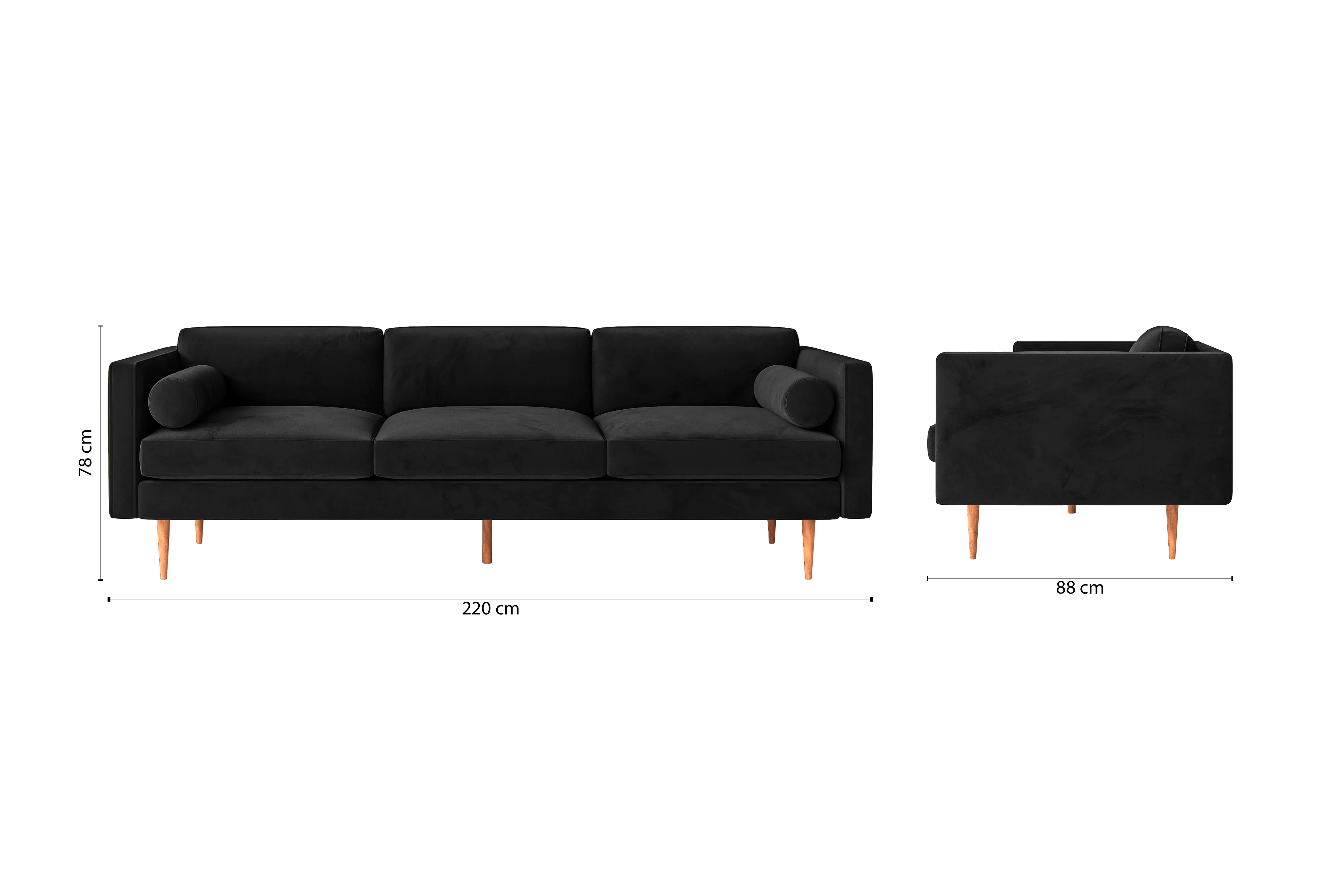 Salerno 4 Seater Sofa Black Velvet