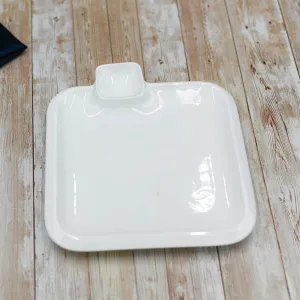 Set Of 6 White Square Platter With Sauce Compartment 8" inch X 8" inch |