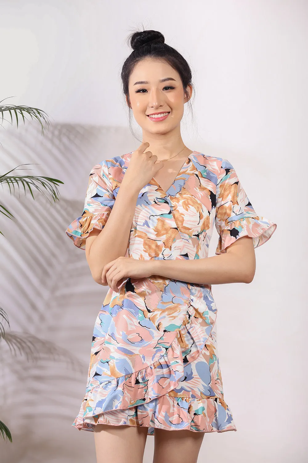 Sherinda Midi Dress in Pink Floral Prints