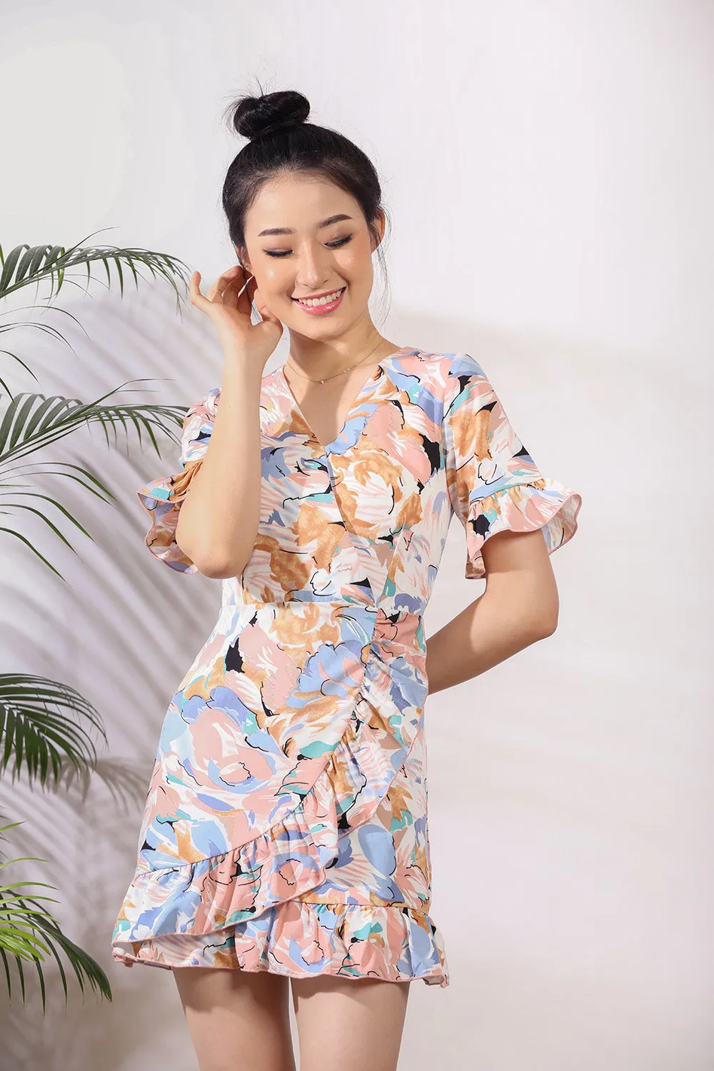 Sherinda Midi Dress in Pink Floral Prints