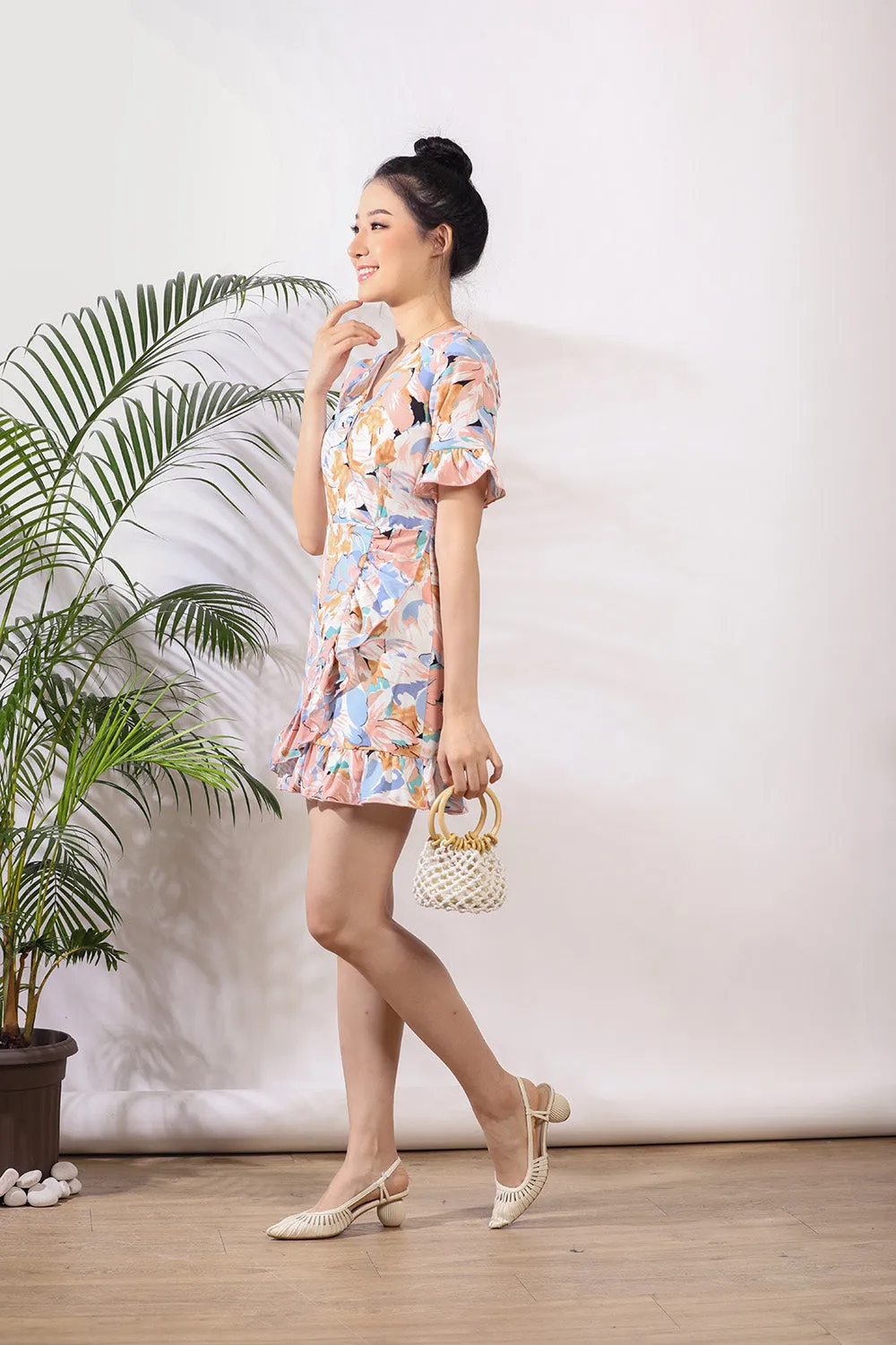 Sherinda Midi Dress in Pink Floral Prints