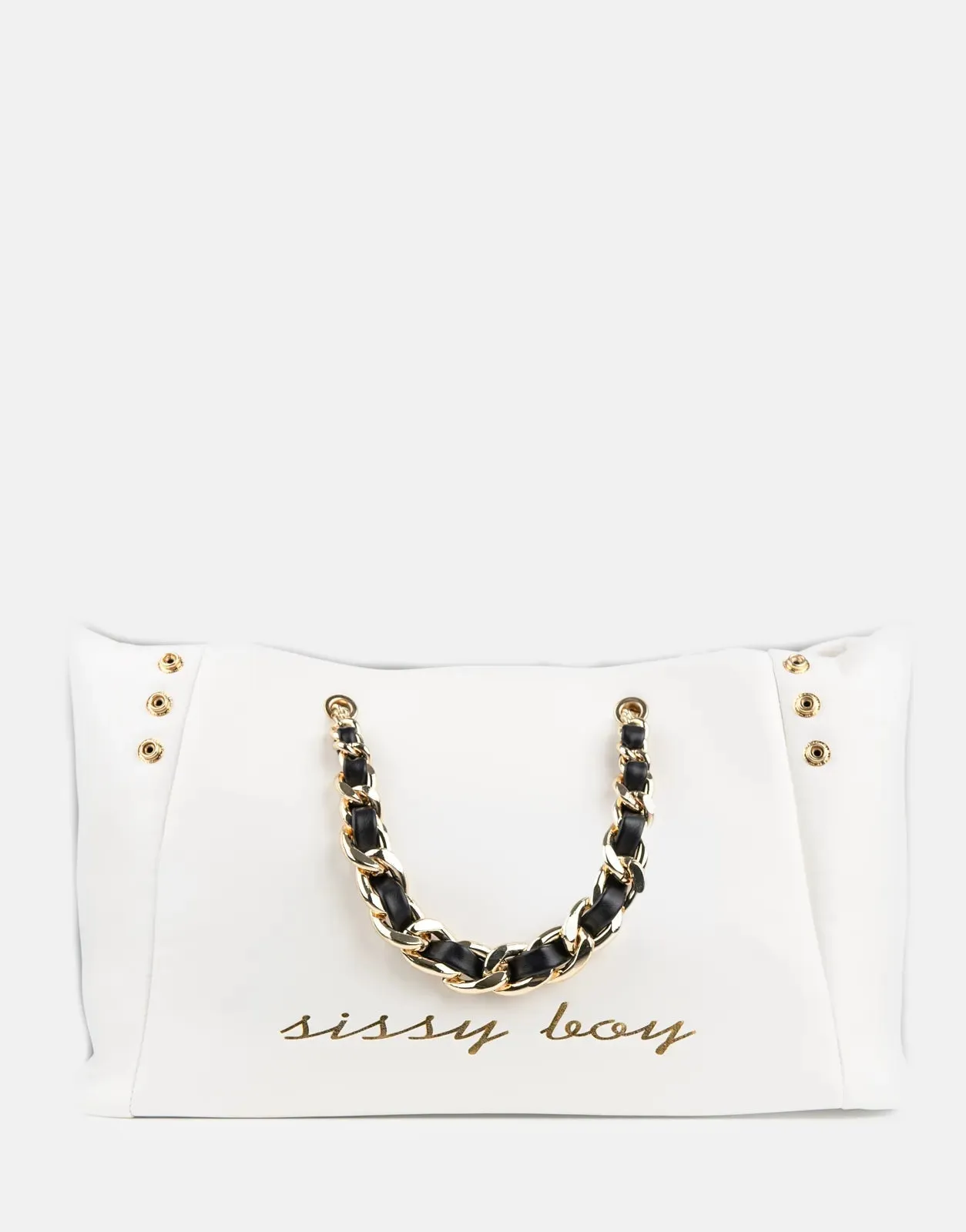 Sissy Boy Snap Button Chain Detail Large Shopper White Bag
