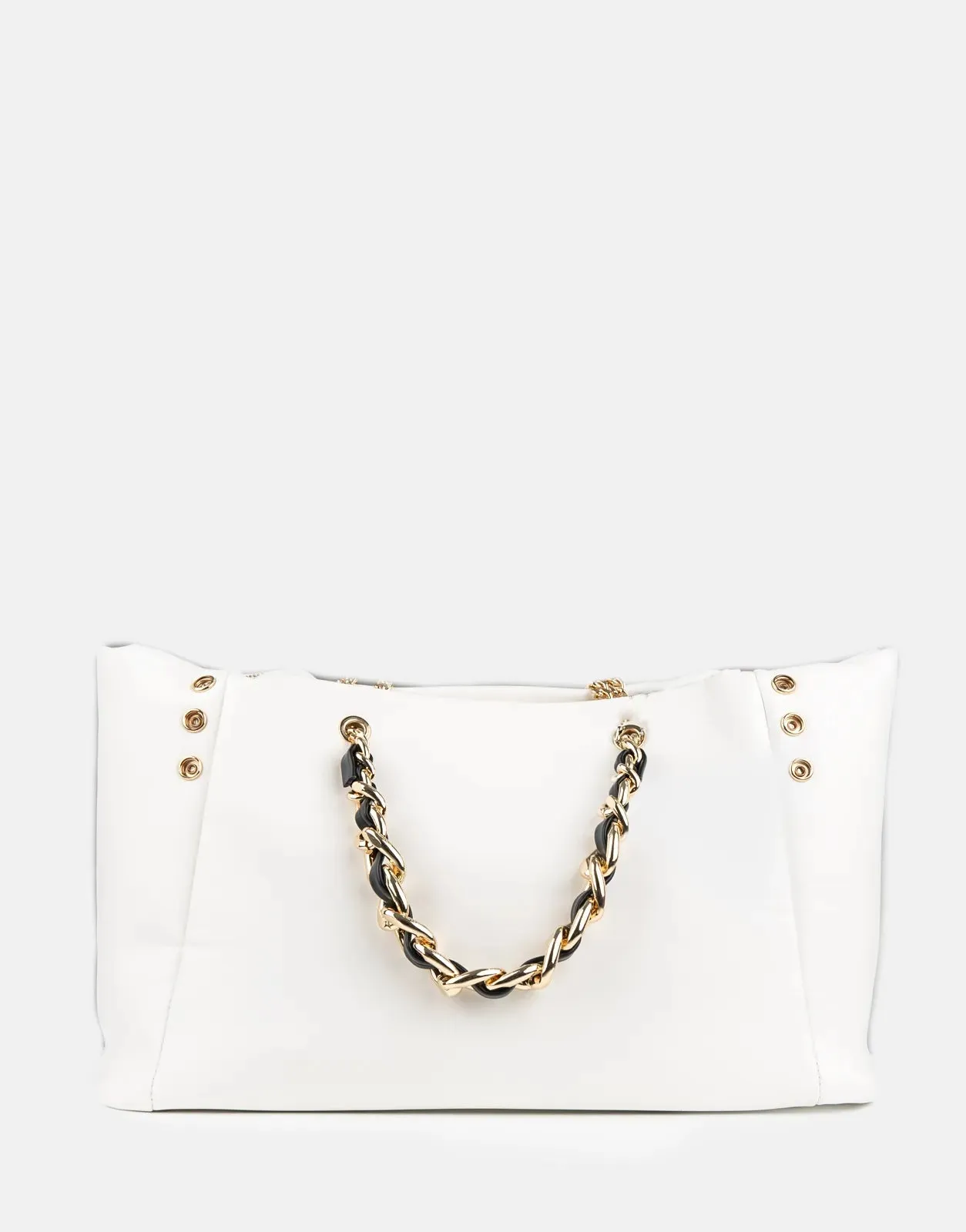 Sissy Boy Snap Button Chain Detail Large Shopper White Bag