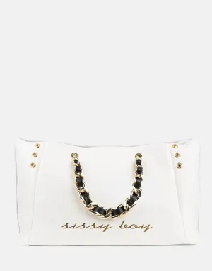 Sissy Boy Snap Button Chain Detail Large Shopper White Bag