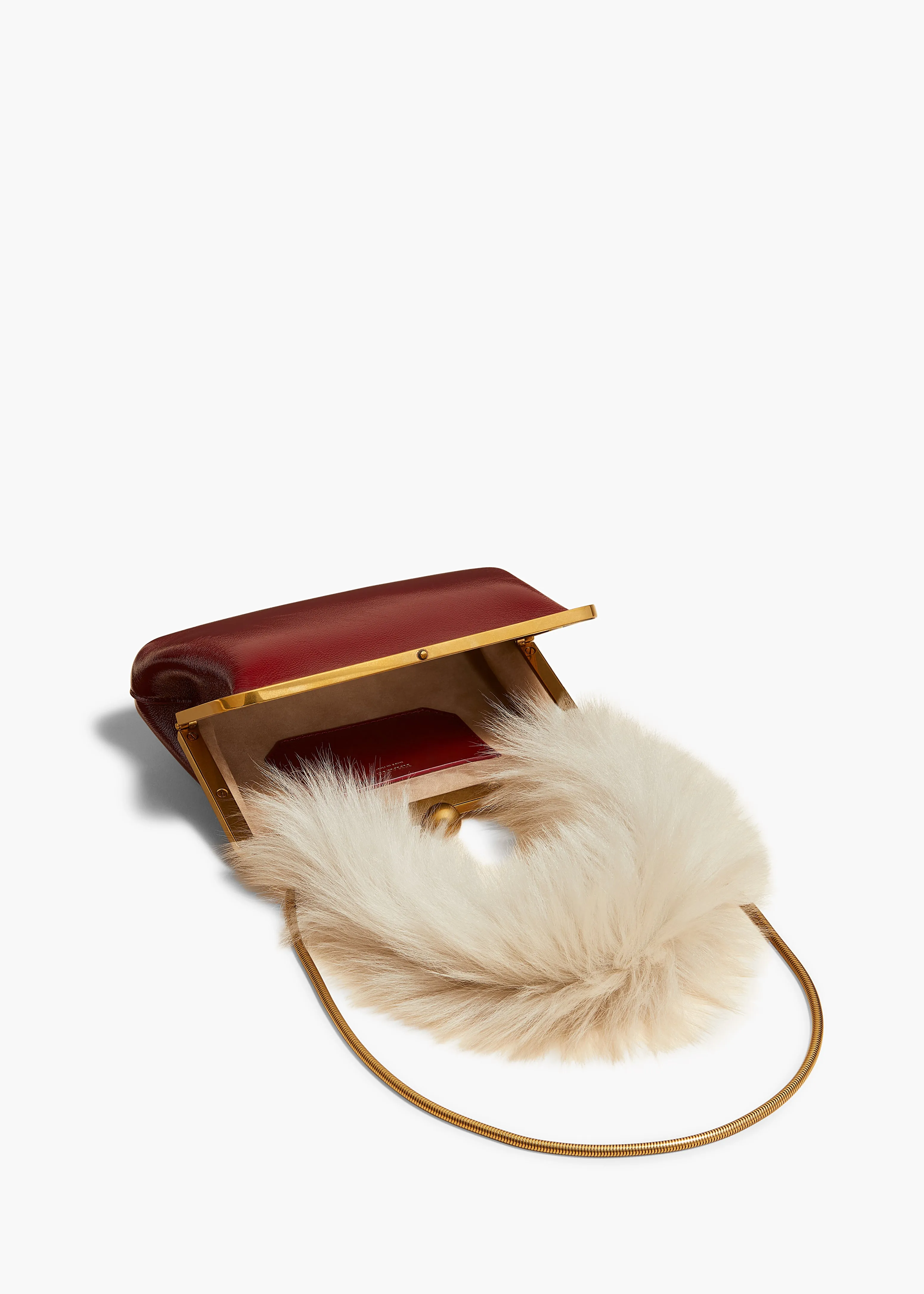 Small Lilith Evening Bag in Oxblood Crackle Patent Leather with Shearling
