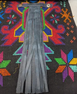 SNAP ON FRINGE FULL GRAIN FADED DENIM LEATHER