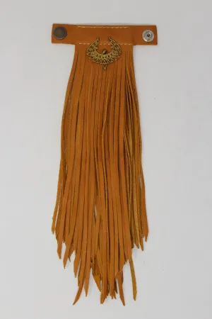SNAP ON LEATHER FRINGE FULL GRAIN CAFE WITH TIGERS EYE