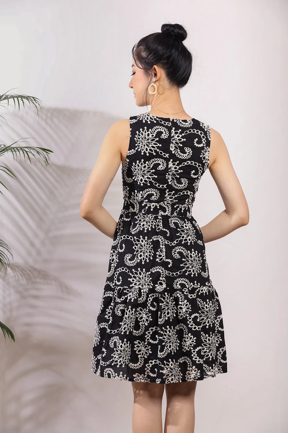 Sophie Eyelet Midi Dress in Black