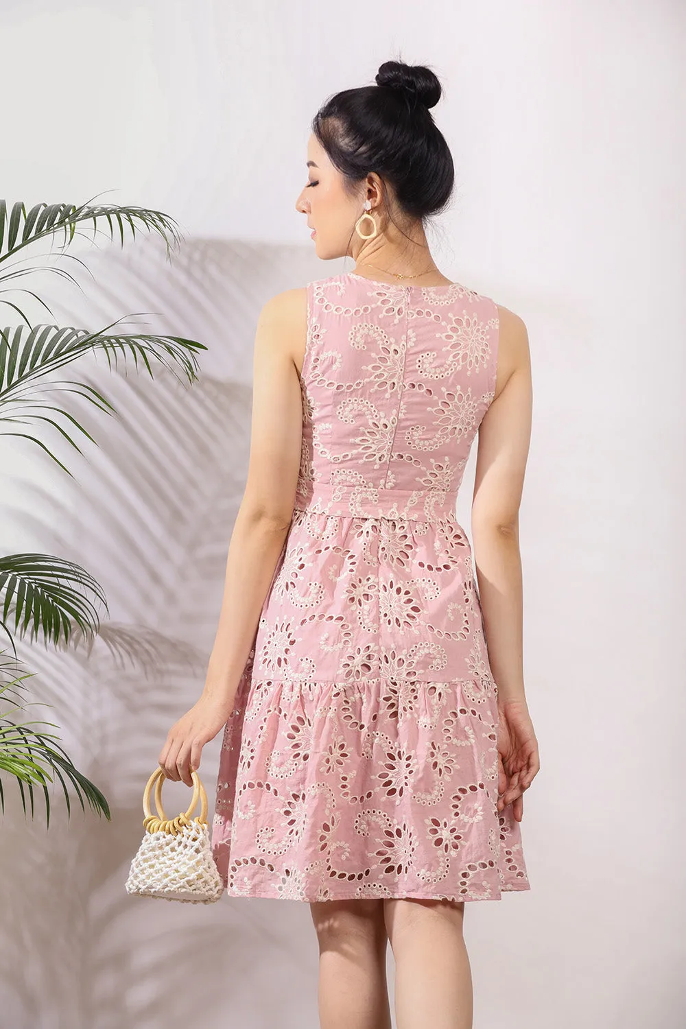Sophie Eyelet Midi Dress in Pink