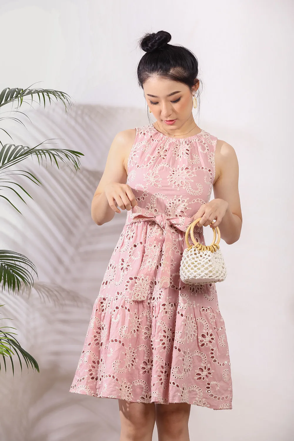 Sophie Eyelet Midi Dress in Pink