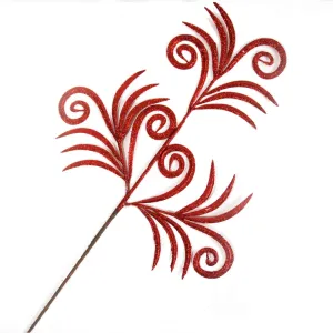 Spiral Glitter Stem Pick Christmas Decoration - Red
