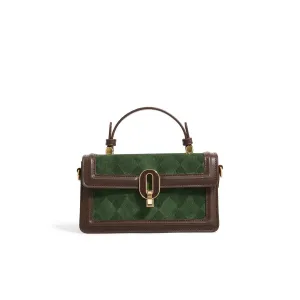 Square Retro Diamond Grid Green Single Shoulder Crossbody Bag