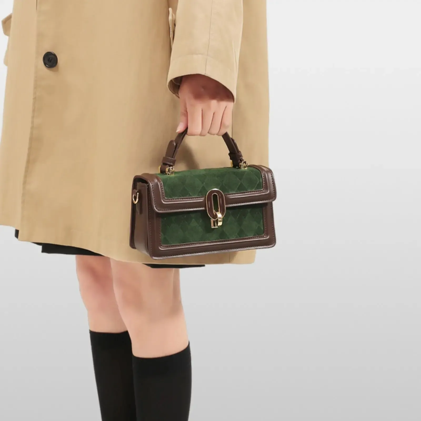 Square Retro Diamond Grid Green Single Shoulder Crossbody Bag