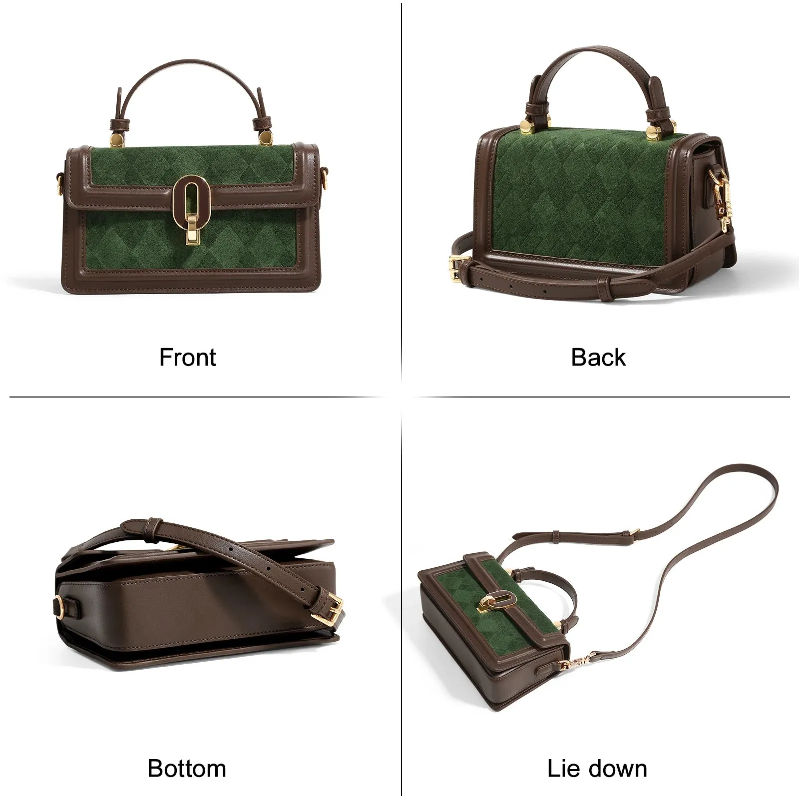 Square Retro Diamond Grid Green Single Shoulder Crossbody Bag