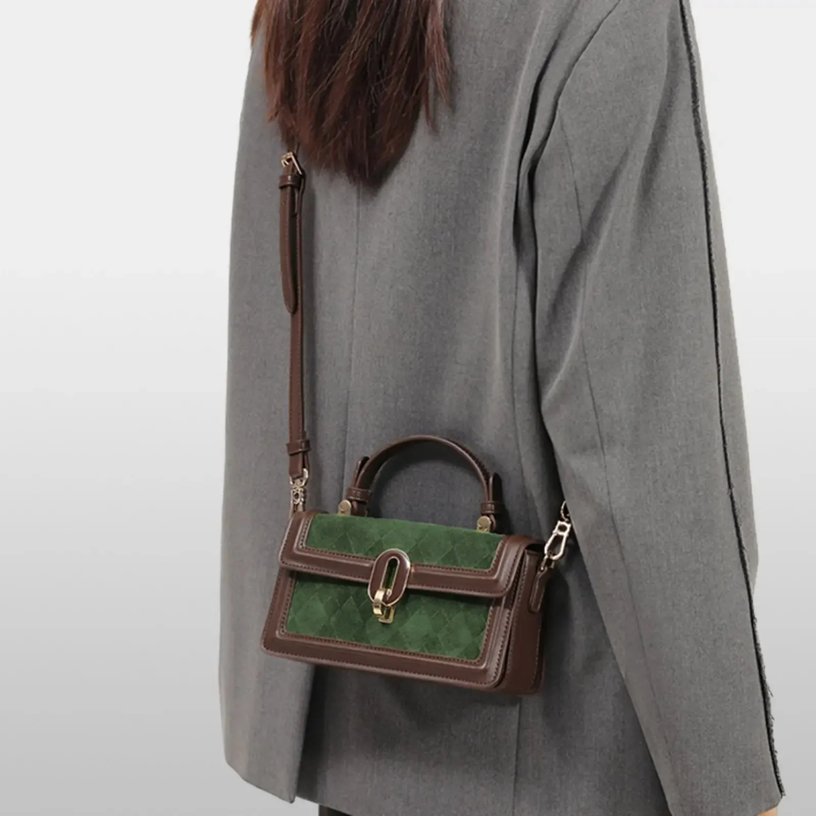 Square Retro Diamond Grid Green Single Shoulder Crossbody Bag