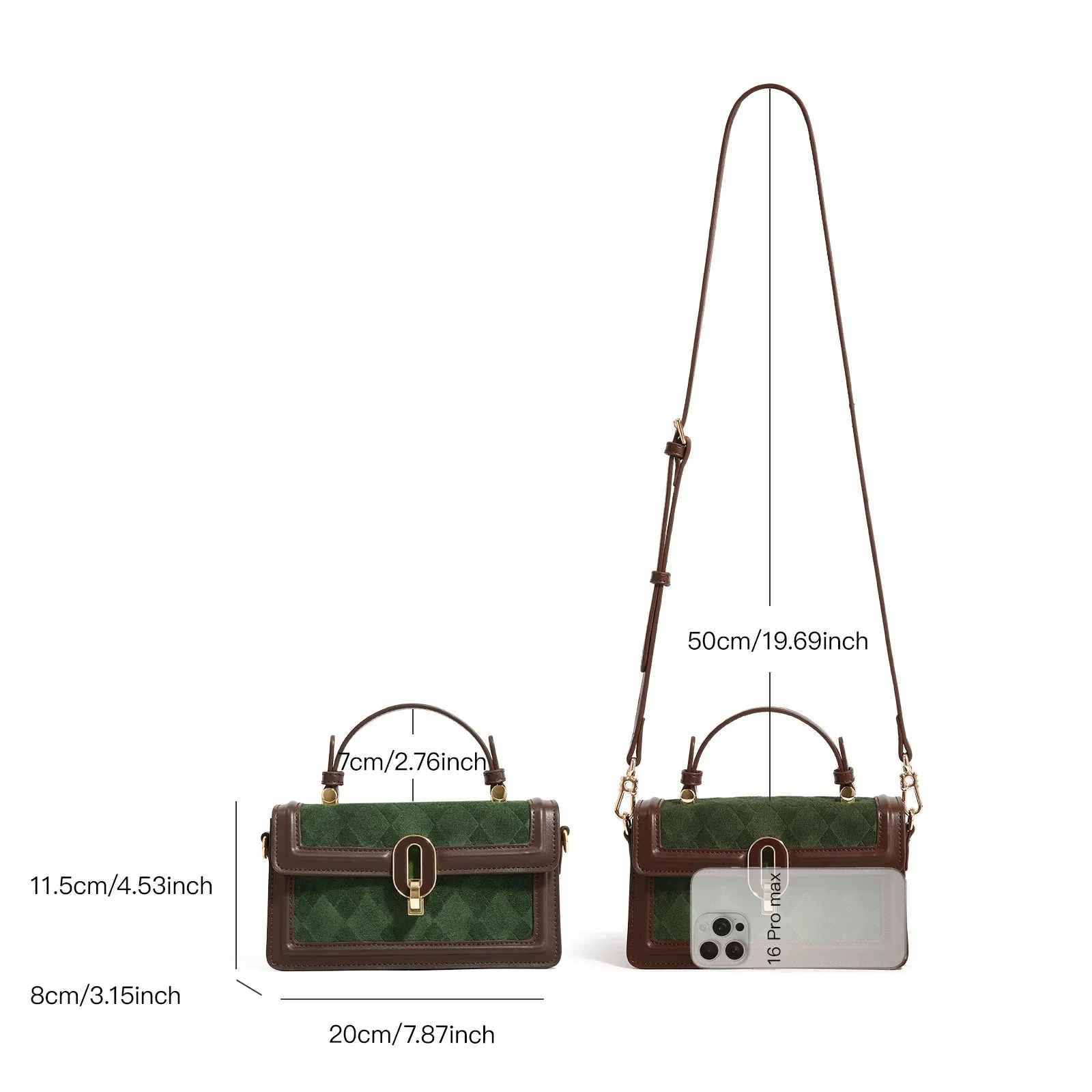 Square Retro Diamond Grid Green Single Shoulder Crossbody Bag