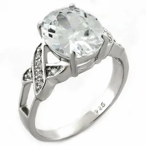 Sterling Silver Ring AAA GRD CZ Clear LOAS1005 for Women Style Rhodium