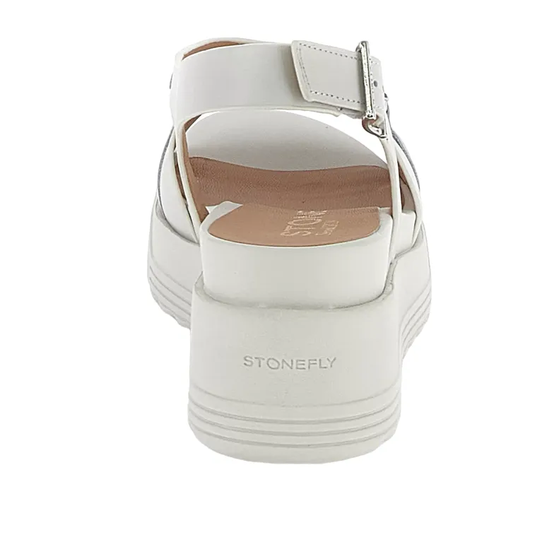 Stonefly sandalo casual da donna con zeppa Parky 28 Calf in pelle con catena 220903-151 bianco