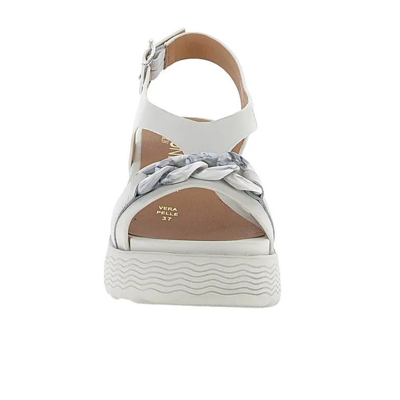 Stonefly sandalo casual da donna con zeppa Parky 28 Calf in pelle con catena 220903-151 bianco