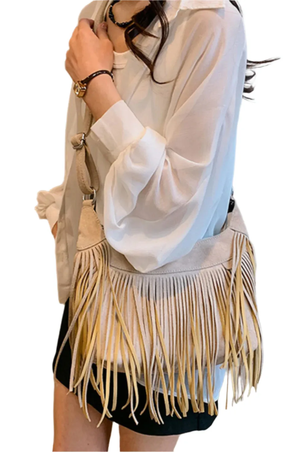 Suede Fringe Adjustable Strap Shoulder Bag