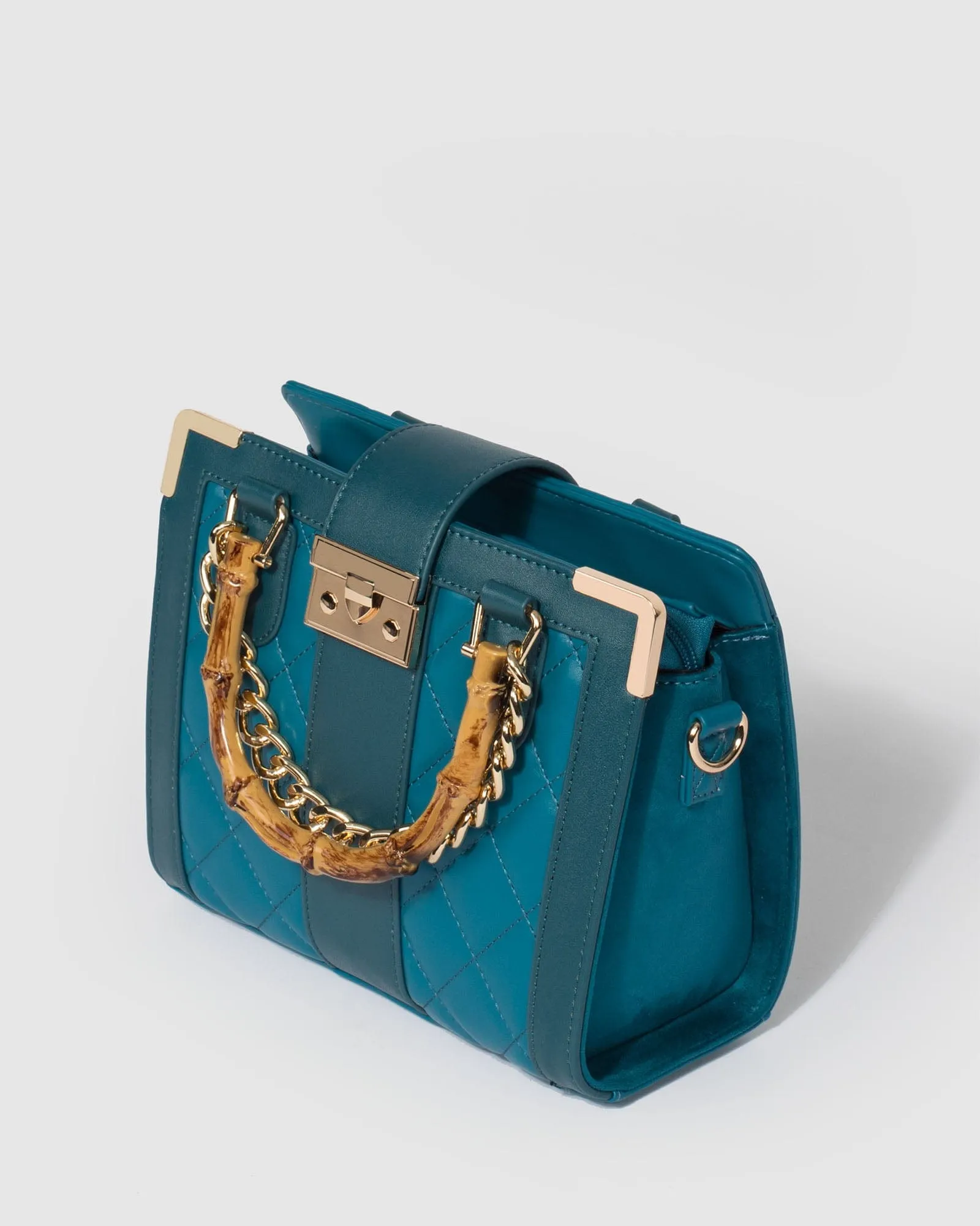 Teal Sia Bamboo Handle Mini Bag
