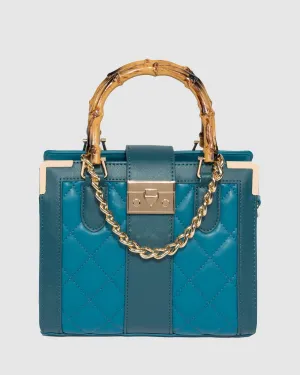Teal Sia Bamboo Handle Mini Bag
