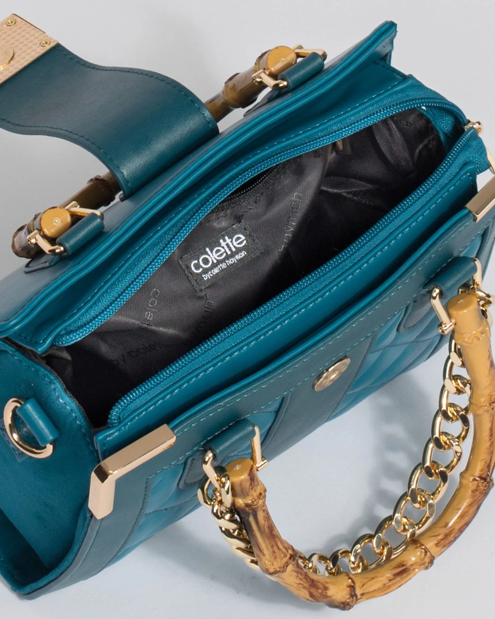 Teal Sia Bamboo Handle Mini Bag