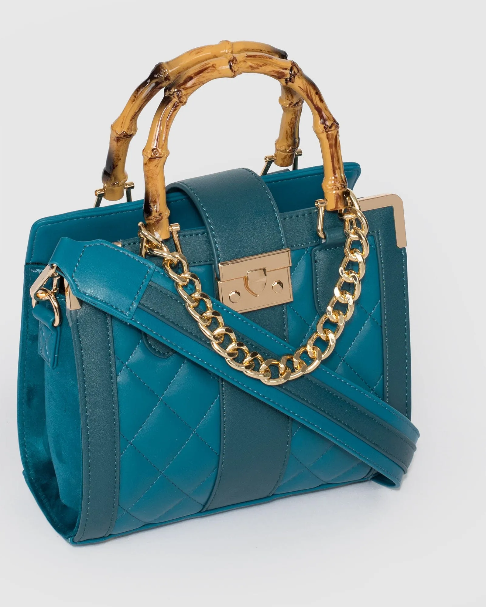 Teal Sia Bamboo Handle Mini Bag