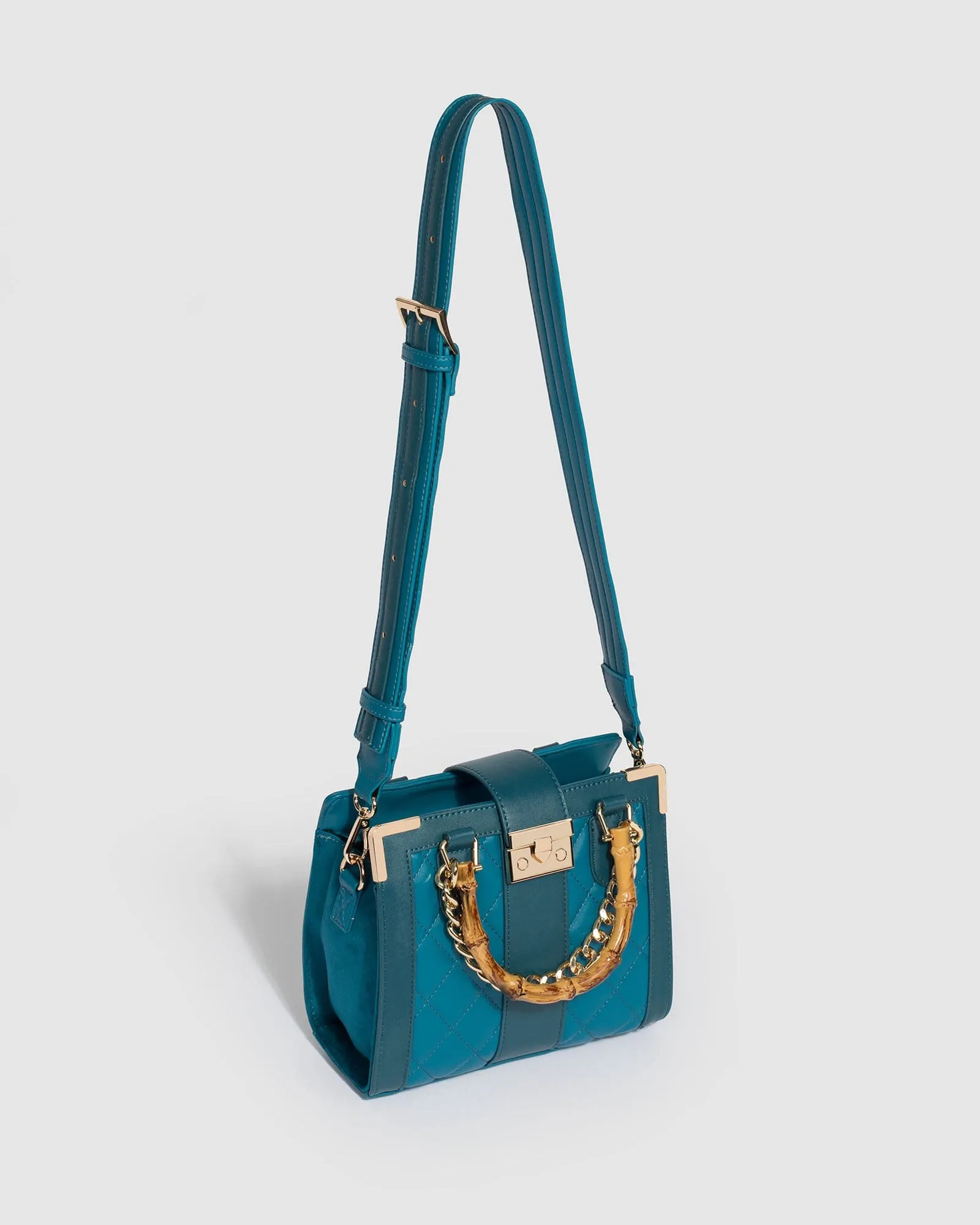 Teal Sia Bamboo Handle Mini Bag
