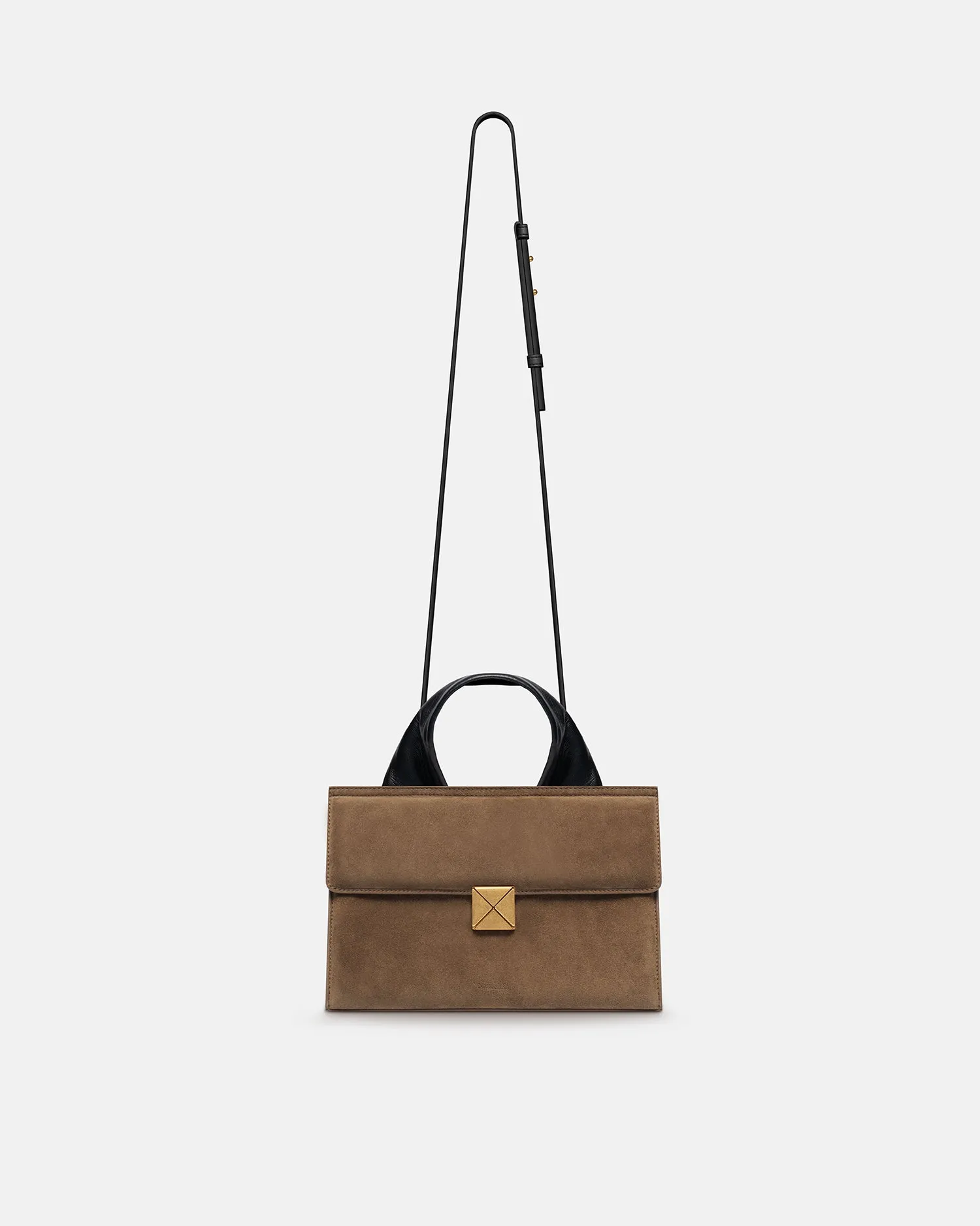 The SANDI Lock - Top Handle Bag - Brown Suede