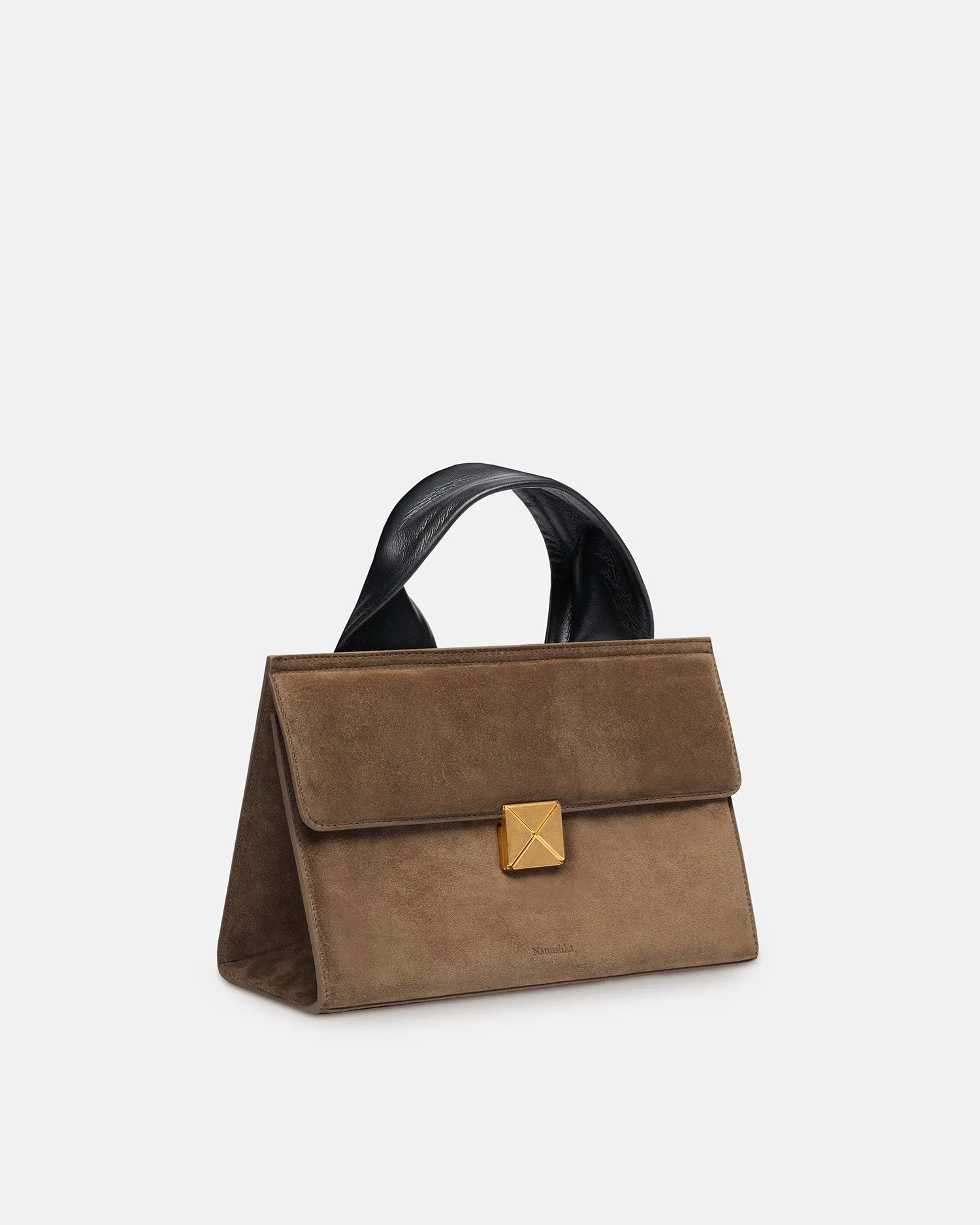 The SANDI Lock - Top Handle Bag - Brown Suede