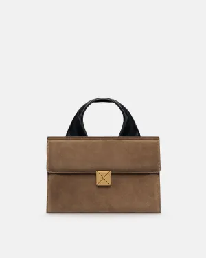 The SANDI Lock - Top Handle Bag - Brown Suede