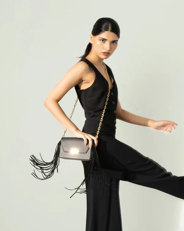 TOAST SHOULDER BAG BLACK FRINGE