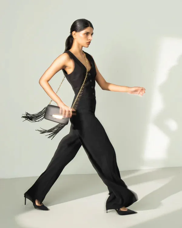 TOAST SHOULDER BAG BLACK FRINGE