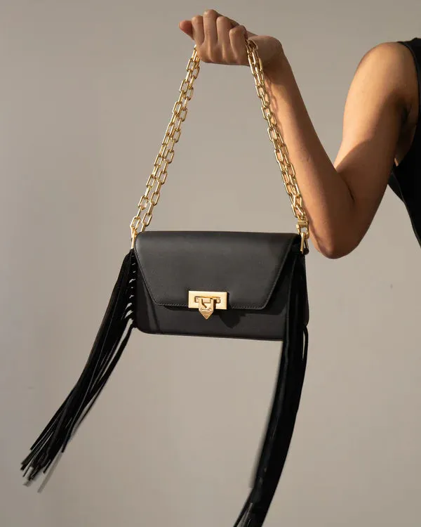 TOAST SHOULDER BAG BLACK FRINGE