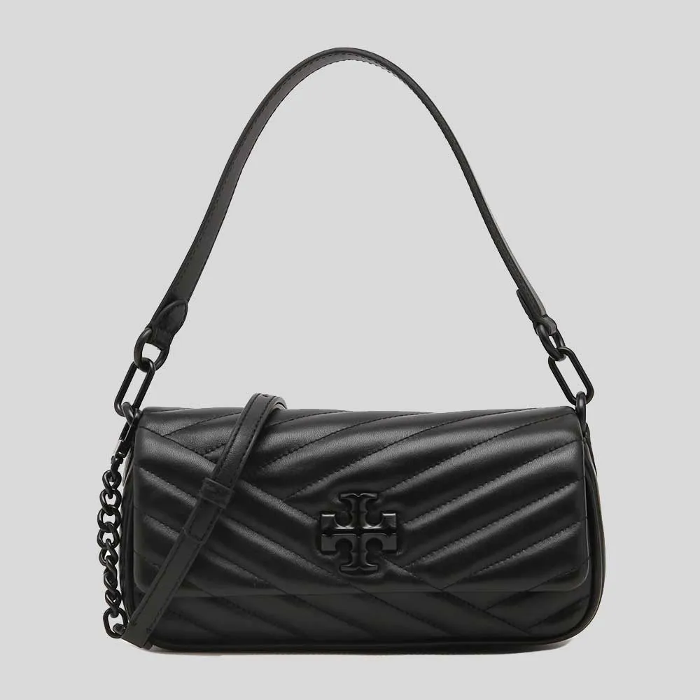 TORY BURCH Small Kira Chevron Flap Shoulder Bag Black/Black 90457