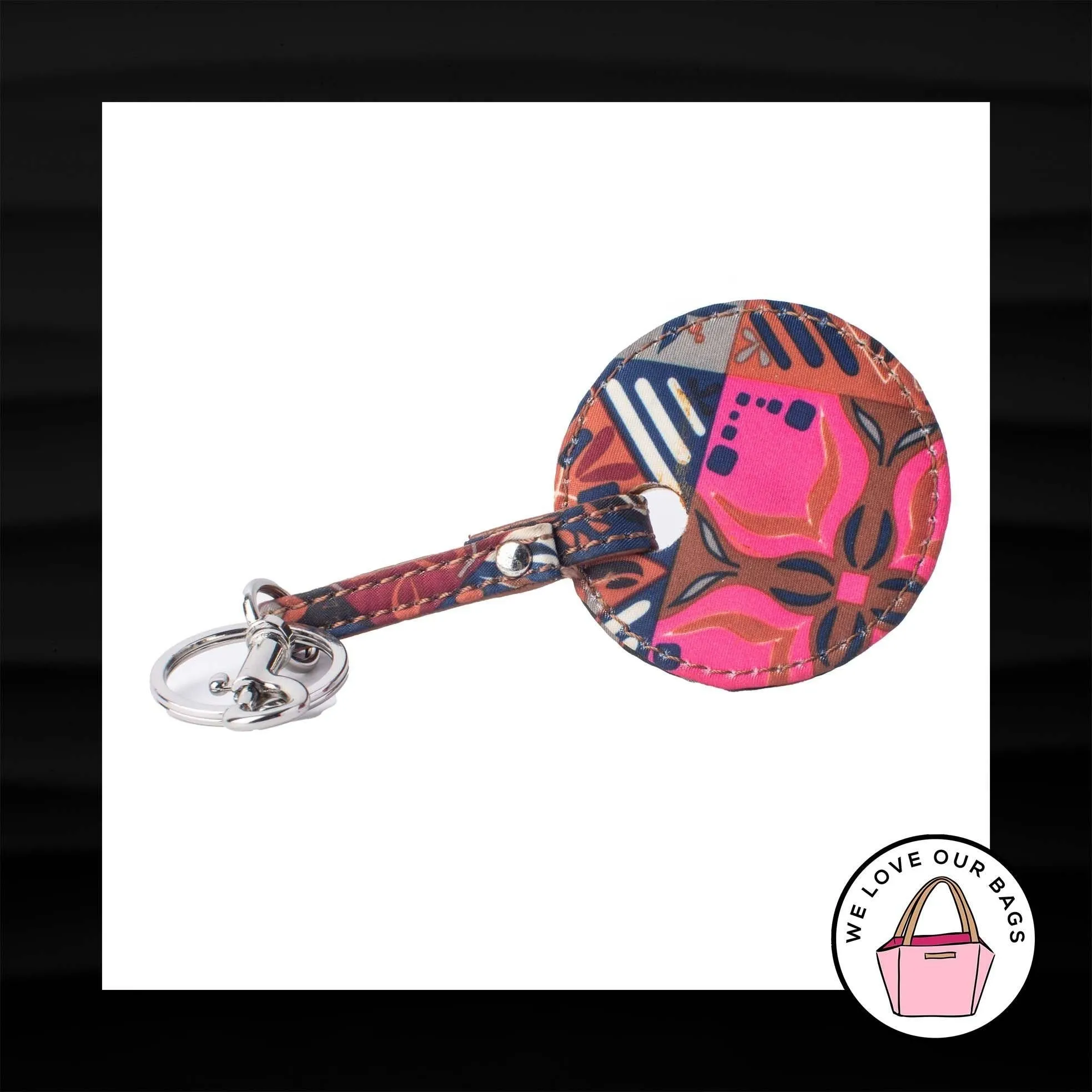 TYLER RODAN FABRIC CIRCLE PATTERN SILVER DISC KEY FOB BAG CHARM KEYCHAIN TAG