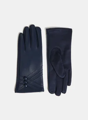 Vegan Leather Stitching Detail Gloves