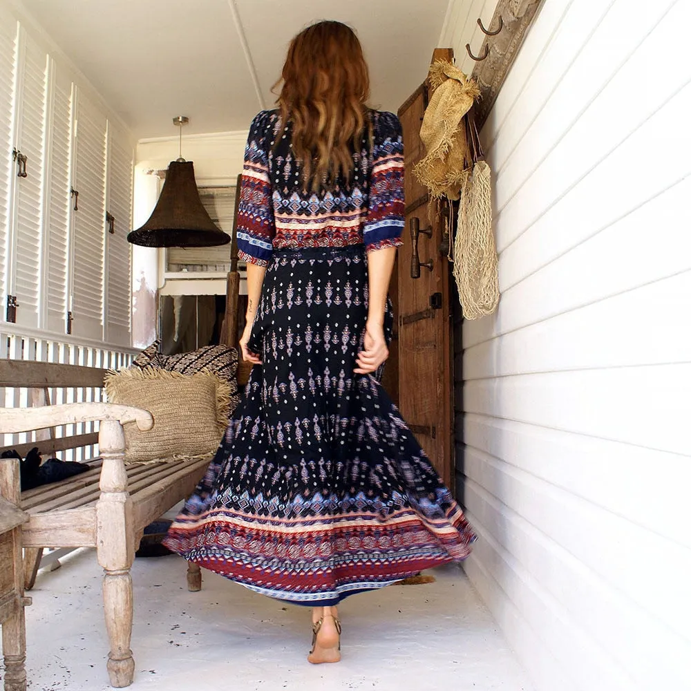 VenusFox Bohemian Retro Floral Maxi Dress