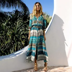 VenusFox Bohemian Retro Floral Maxi Dress