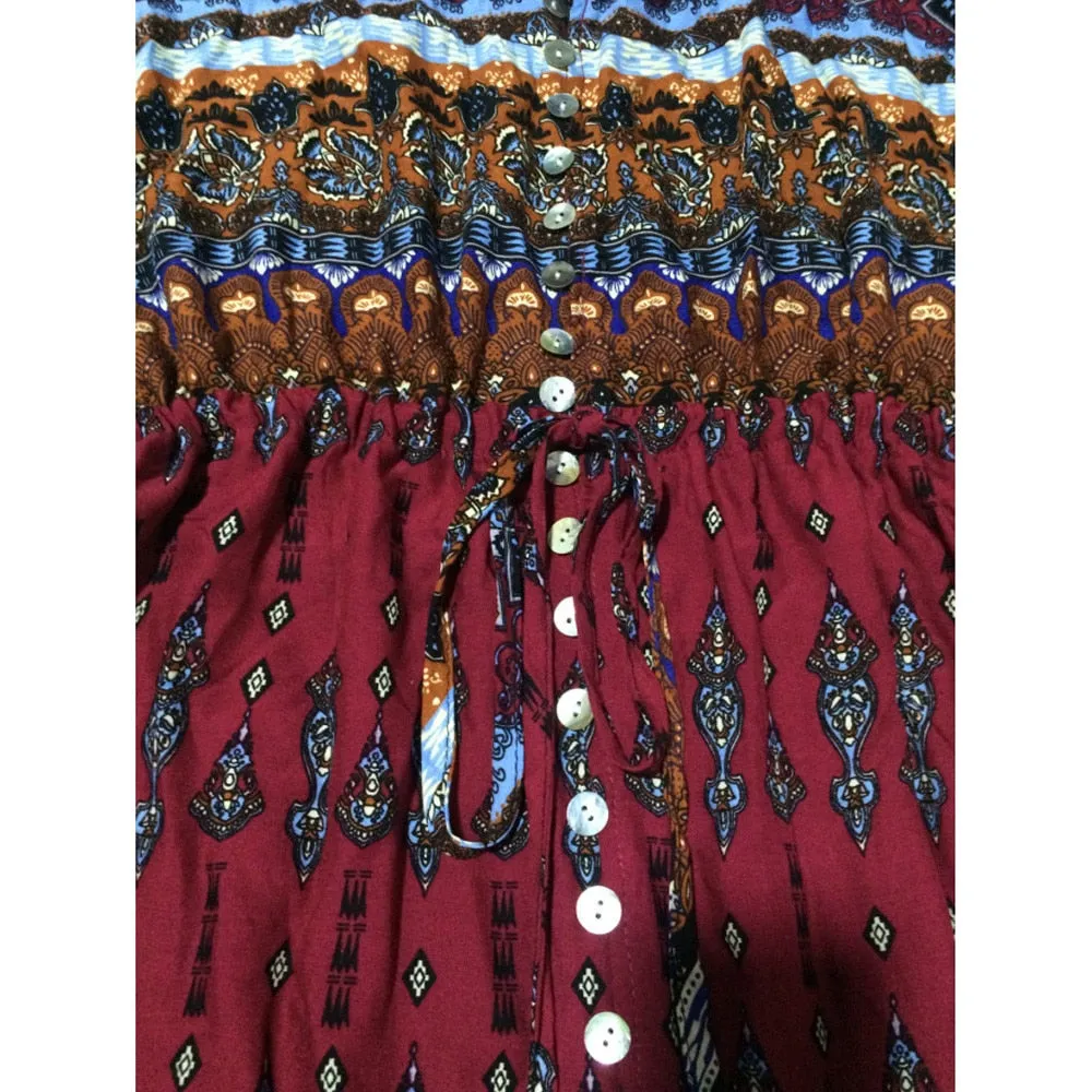 VenusFox Bohemian Retro Floral Maxi Dress