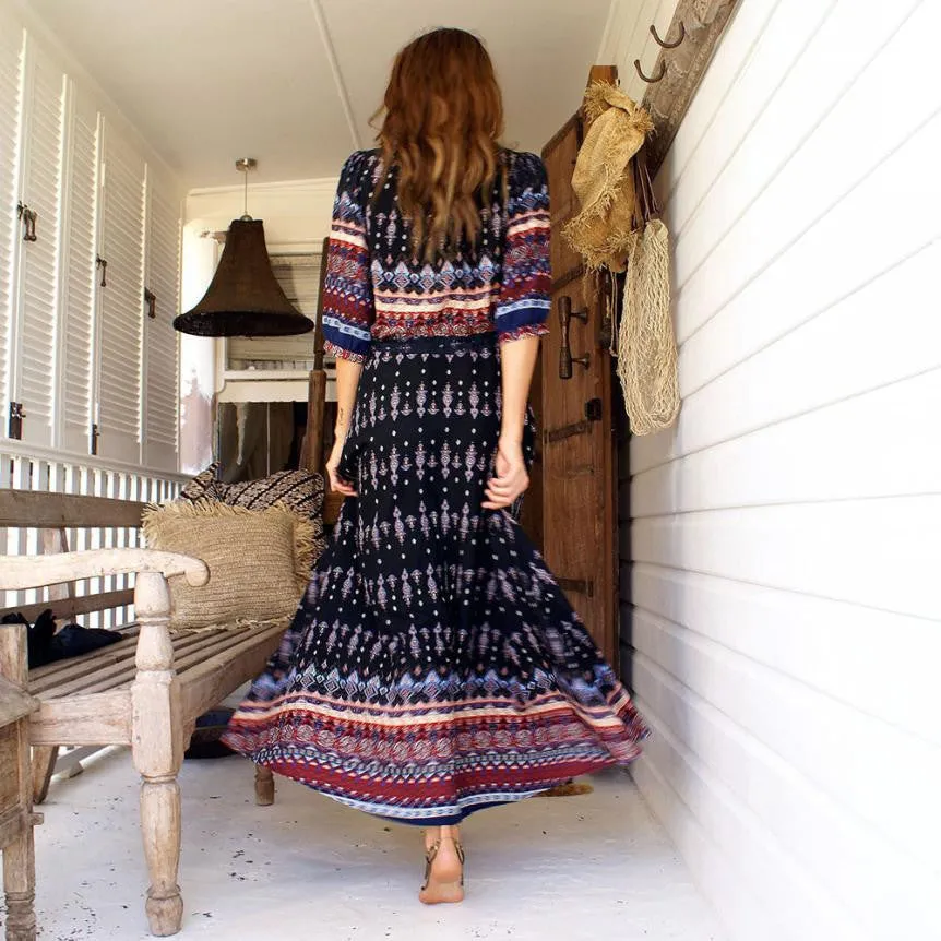 VenusFox Bohemian Retro Floral Maxi Dress