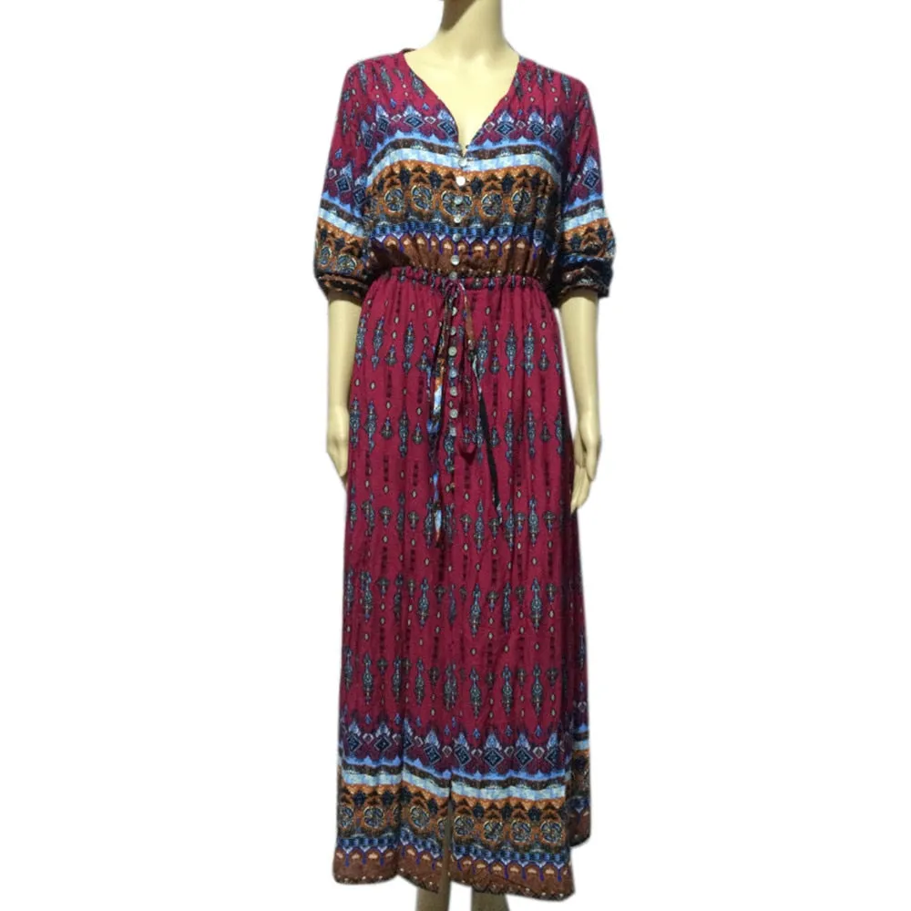 VenusFox Bohemian Retro Floral Maxi Dress