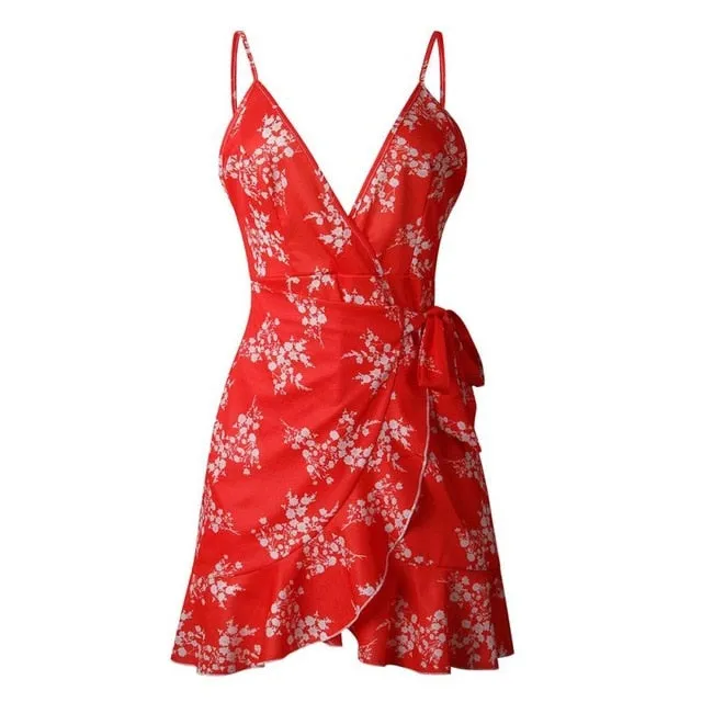 VenusFox Sexy Ruffles Backless Boho Floral Dress