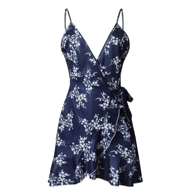 VenusFox Sexy Ruffles Backless Boho Floral Dress