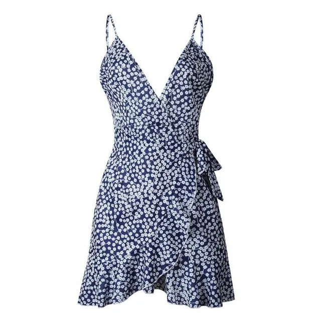 VenusFox Sexy Ruffles Backless Boho Floral Dress
