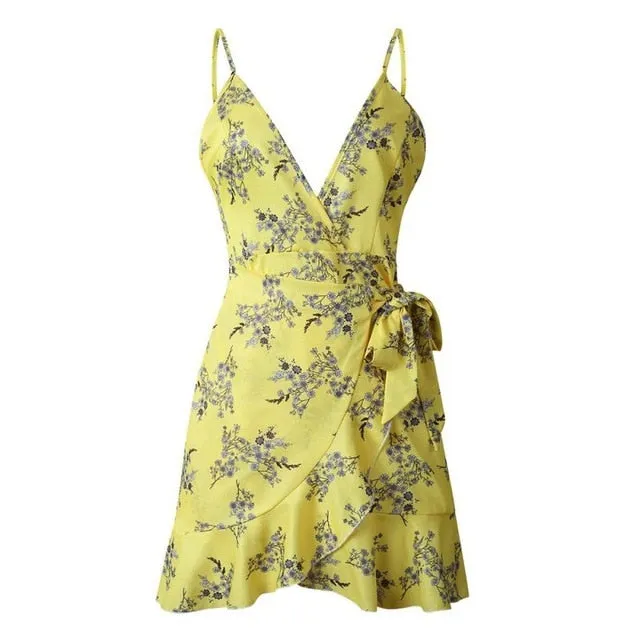 VenusFox Sexy Ruffles Backless Boho Floral Dress