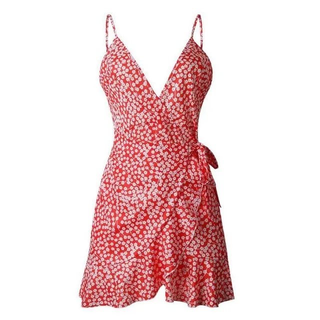 VenusFox Sexy Ruffles Backless Boho Floral Dress